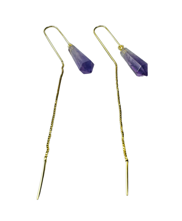 Brinco de Gancho Famibeach Pedra Natural Brasileira Ametista (Ametista) - Banhado a Ouro