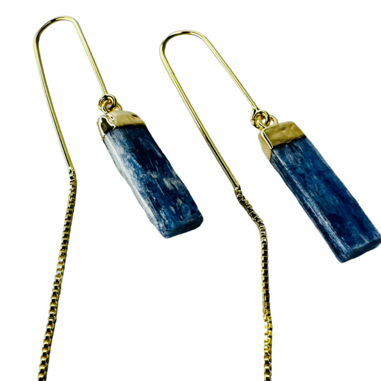 Natural Stone Cianita Azul (Blue Kyanite) Hook Earring - Gold Plated