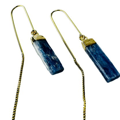 Natural Stone Cianita Azul (Blue Kyanite) Hook Earring - Gold Plated