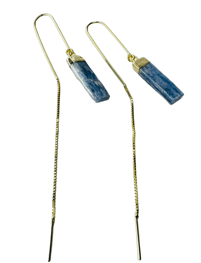 Natural Stone Cianita Azul (Blue Kyanite) Hook Earring - Gold Plated
