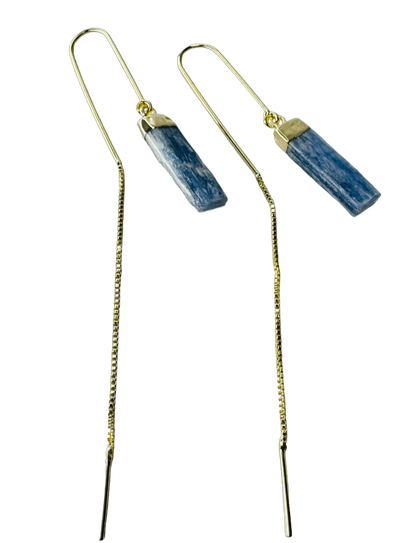 Natural Stone Cianita Azul (Blue Kyanite) Hook Earring - Gold Plated