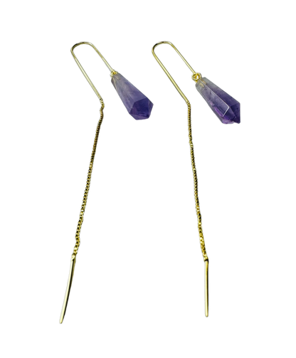 Brinco de Gancho Famibeach Pedra Natural Brasileira Ametista (Ametista) - Banhado a Ouro