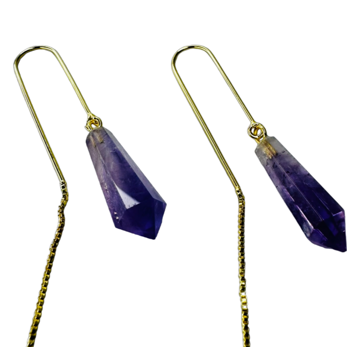 Brinco de Gancho Famibeach Pedra Natural Brasileira Ametista (Ametista) - Banhado a Ouro