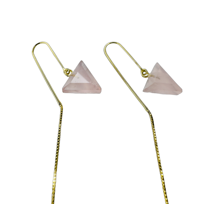 Famibeach Brinco Gancho Pedra Natural Brasileira Quartzo Rosa (Quartzo Rosa) - Banhado a Ouro