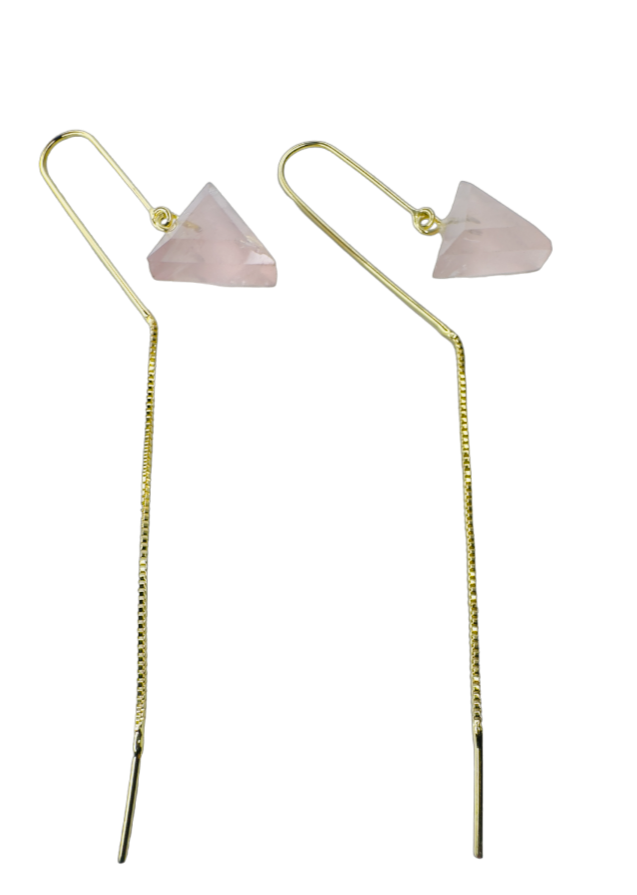 Famibeach Brinco Gancho Pedra Natural Brasileira Quartzo Rosa (Quartzo Rosa) - Banhado a Ouro