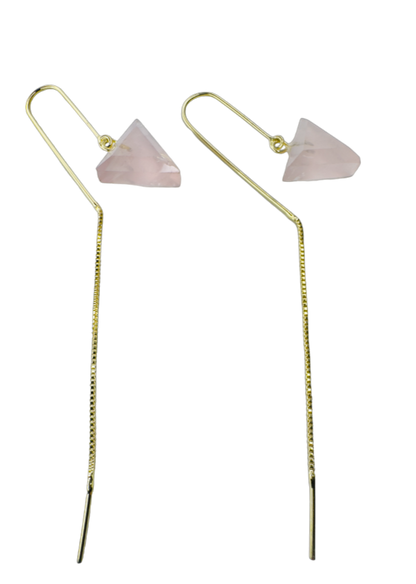 Famibeach Brinco Gancho Pedra Natural Brasileira Quartzo Rosa (Quartzo Rosa) - Banhado a Ouro