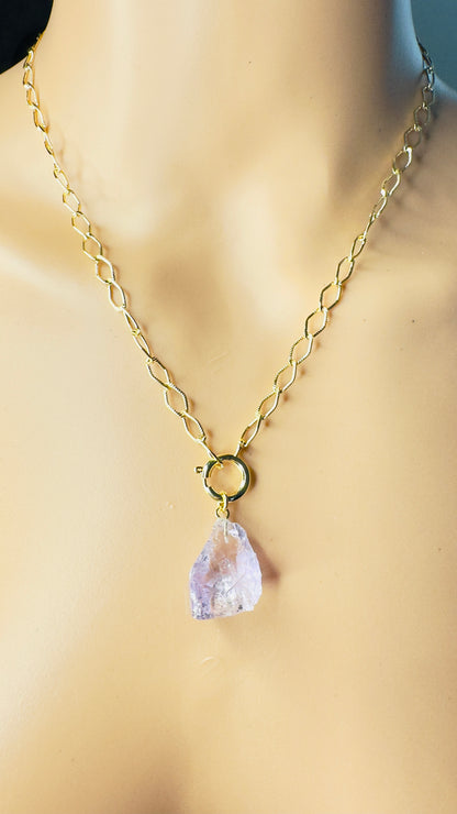 Gold Plated Oval Thread Chain with Ametista (Amethyst)