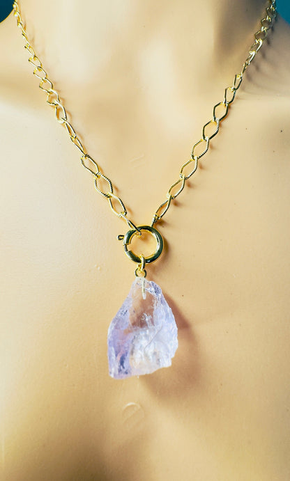 Gold Plated Oval Thread Chain with Ametista (Amethyst)