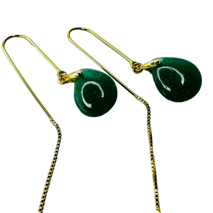 Famibeach Brinco Gancho Pedra Natural Brasileira Quartzo Verde (Quartzo Verde) - Banhado a Ouro