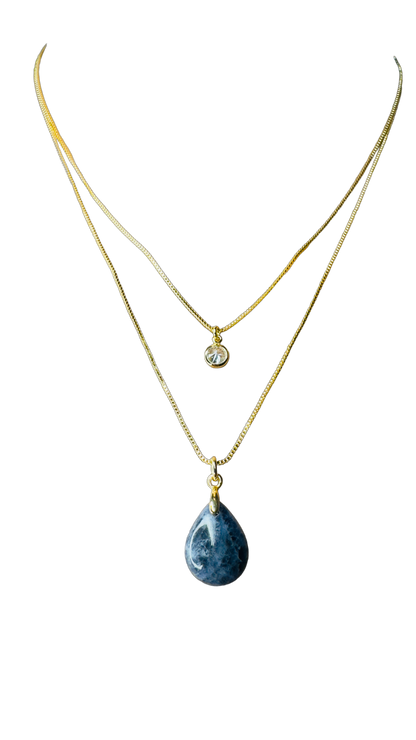 Gold Plated Point of Light Double String Necklace with Sodalita (Sodalite) and Zirconia