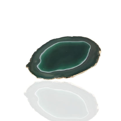 WINE BOTTLE HOLDER GREEN AGATE STONE WITH GOLDEN BORDER (11040033)