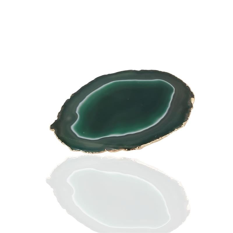 WINE BOTTLE HOLDER GREEN AGATE STONE WITH GOLDEN BORDER (11040033)