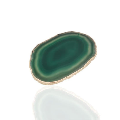 WINE BOTTLE HOLDER GREEN AGATE STONE WITH GOLDEN BORDER (11040033)