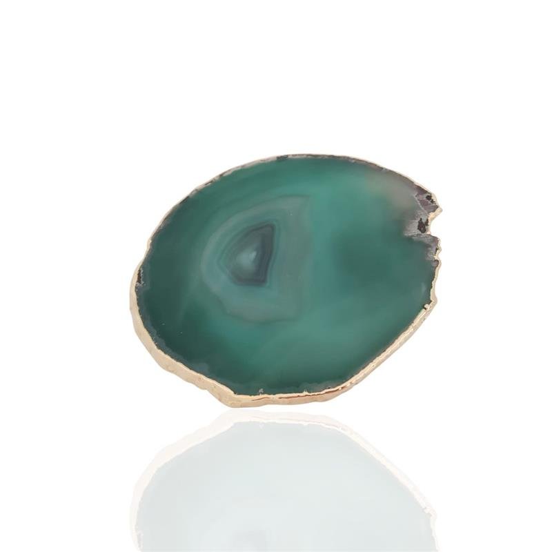 WINE BOTTLE HOLDER GREEN AGATE STONE WITH GOLDEN BORDER (11040033)