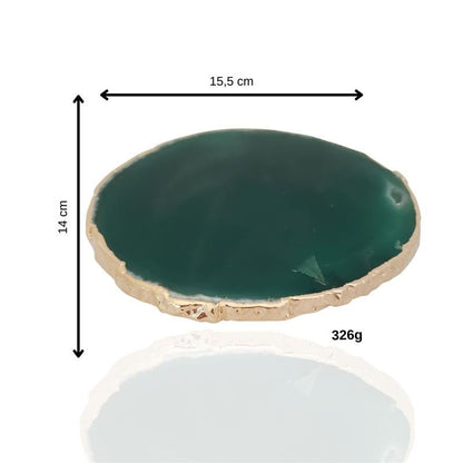 WINE BOTTLE HOLDER GREEN AGATE STONE WITH GOLDEN BORDER (11040033)