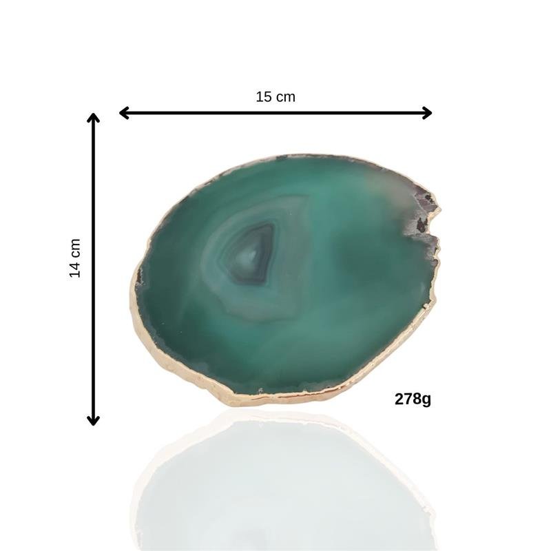 WINE BOTTLE HOLDER GREEN AGATE STONE WITH GOLDEN BORDER (11040033)