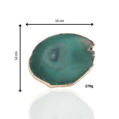 WINE BOTTLE HOLDER GREEN AGATE STONE WITH GOLDEN BORDER (11040033)