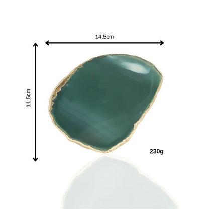 WINE BOTTLE HOLDER GREEN AGATE STONE WITH GOLDEN BORDER (11040033)