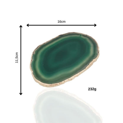 WINE BOTTLE HOLDER GREEN AGATE STONE WITH GOLDEN BORDER (11040033)