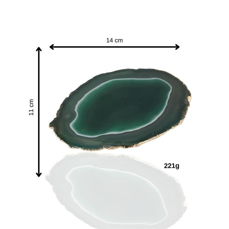 WINE BOTTLE HOLDER GREEN AGATE STONE WITH GOLDEN BORDER (11040033)