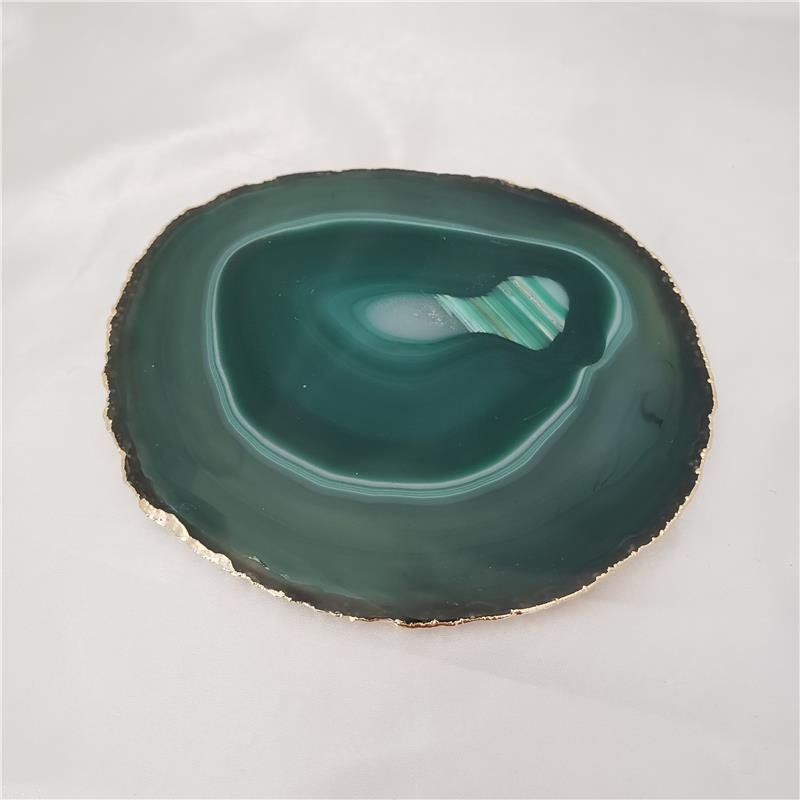 WINE BOTTLE HOLDER GREEN AGATE STONE WITH GOLDEN BORDER (11040033)