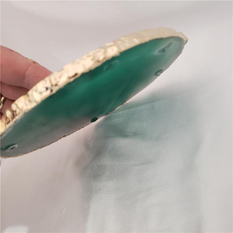 WINE BOTTLE HOLDER GREEN AGATE STONE WITH GOLDEN BORDER (11040033)