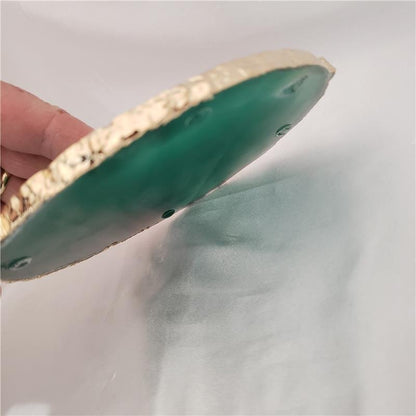 WINE BOTTLE HOLDER GREEN AGATE STONE WITH GOLDEN BORDER (11040033)