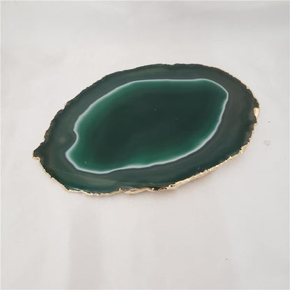 WINE BOTTLE HOLDER GREEN AGATE STONE WITH GOLDEN BORDER (11040033)