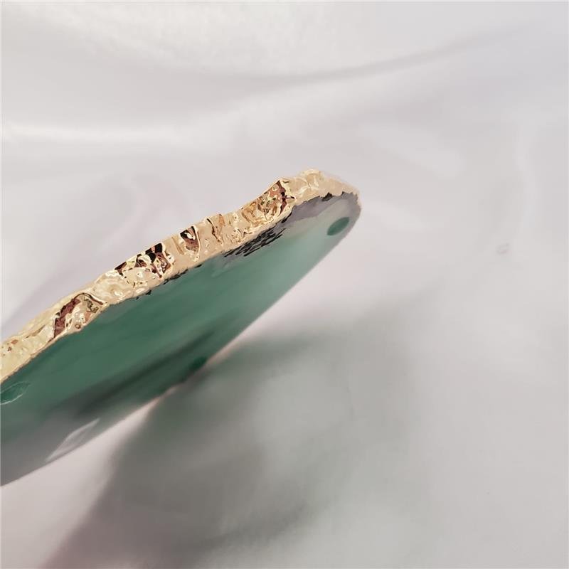 WINE BOTTLE HOLDER GREEN AGATE STONE WITH GOLDEN BORDER (11040033)