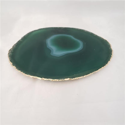 WINE BOTTLE HOLDER GREEN AGATE STONE WITH GOLDEN BORDER (11040033)