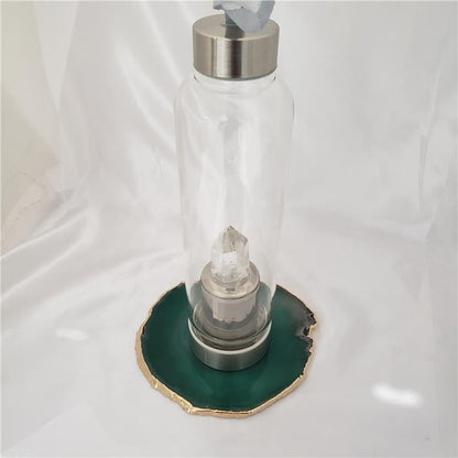 WINE BOTTLE HOLDER GREEN AGATE STONE WITH GOLDEN BORDER (11040033)