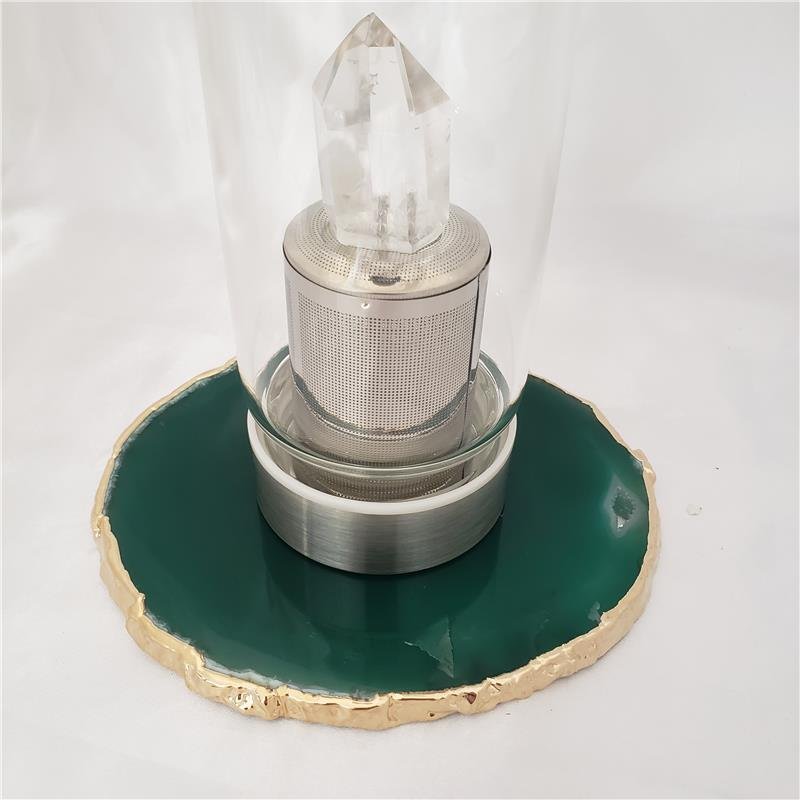 WINE BOTTLE HOLDER GREEN AGATE STONE WITH GOLDEN BORDER (11040033)