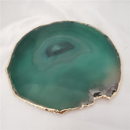 WINE BOTTLE HOLDER GREEN AGATE STONE WITH GOLDEN BORDER (11040033)