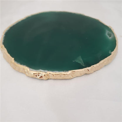 WINE BOTTLE HOLDER GREEN AGATE STONE WITH GOLDEN BORDER (11040033)