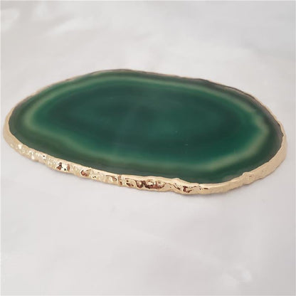 WINE BOTTLE HOLDER GREEN AGATE STONE WITH GOLDEN BORDER (11040033)