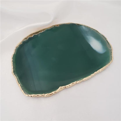 WINE BOTTLE HOLDER GREEN AGATE STONE WITH GOLDEN BORDER (11040033)