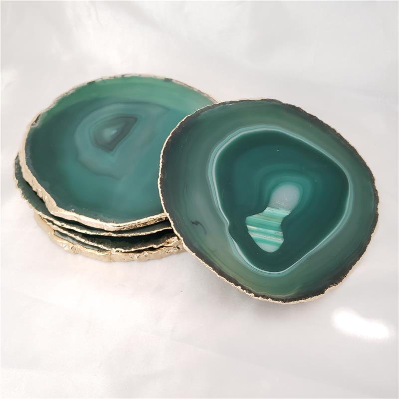 WINE BOTTLE HOLDER GREEN AGATE STONE WITH GOLDEN BORDER (11040033)