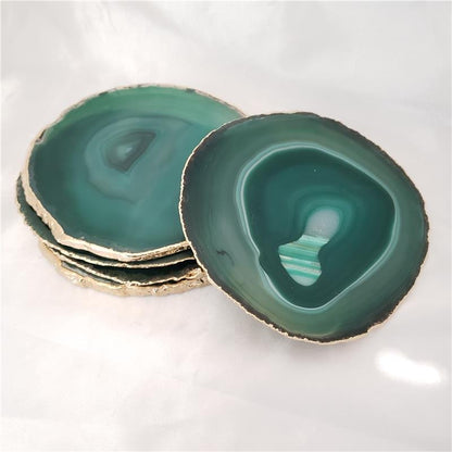 WINE BOTTLE HOLDER GREEN AGATE STONE WITH GOLDEN BORDER (11040033)